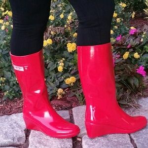 LAST PAIR! Women Tall Wedge Rain boots, #3100, Red